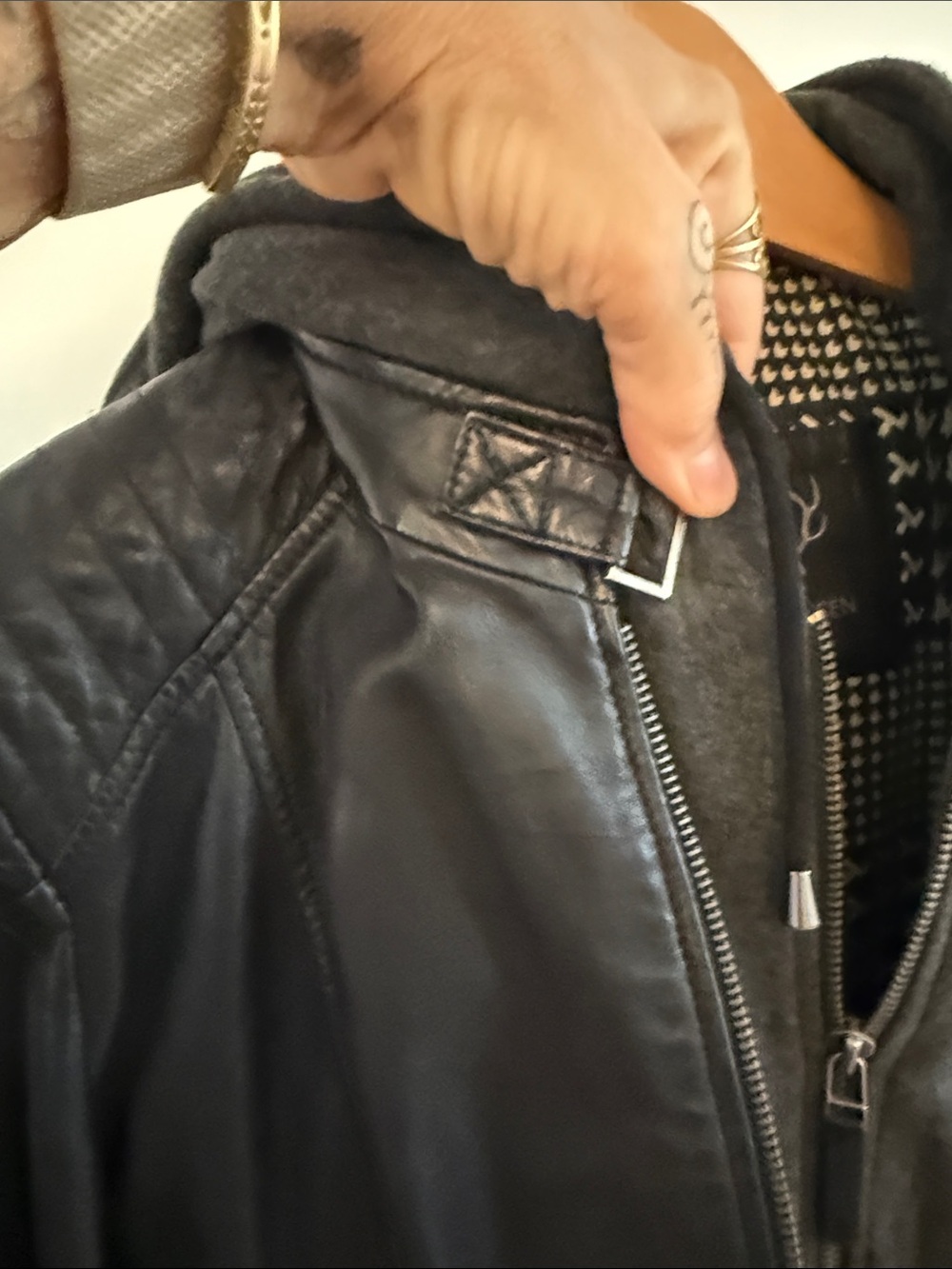 Bod & Christensen Black Leather Hooded Moto Jacket - Picture 4 of 7
